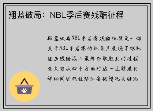 翔蓝破局：NBL季后赛残酷征程
